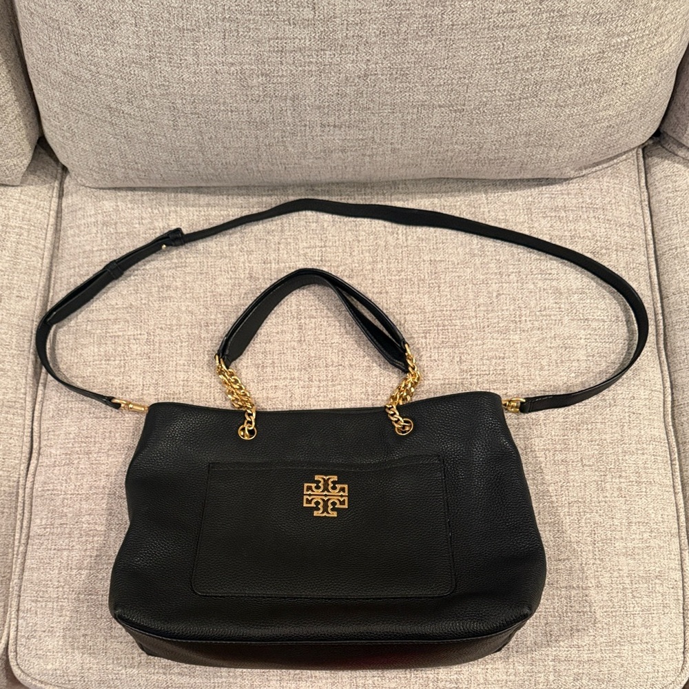Black Leather Tory Burch Bag